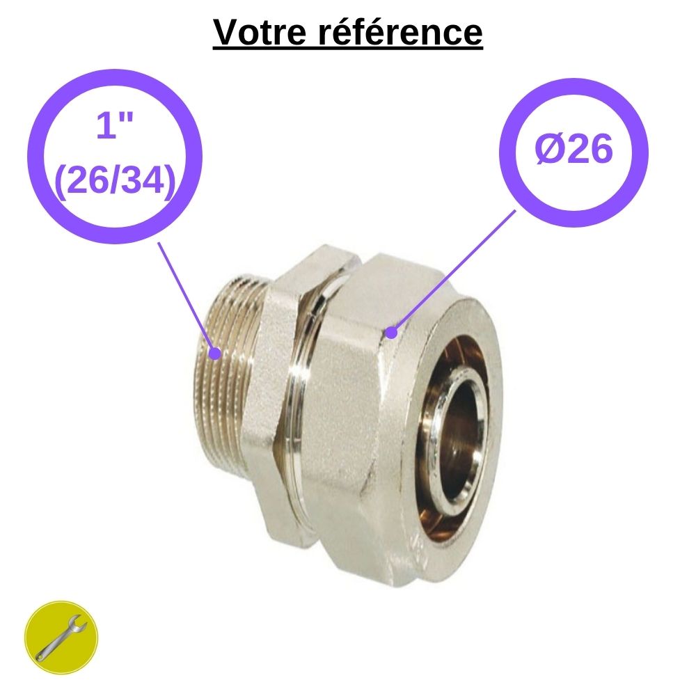 Raccord multicouche droit à compression Ø26 - mâle 1'' (26/34) - Somatherm