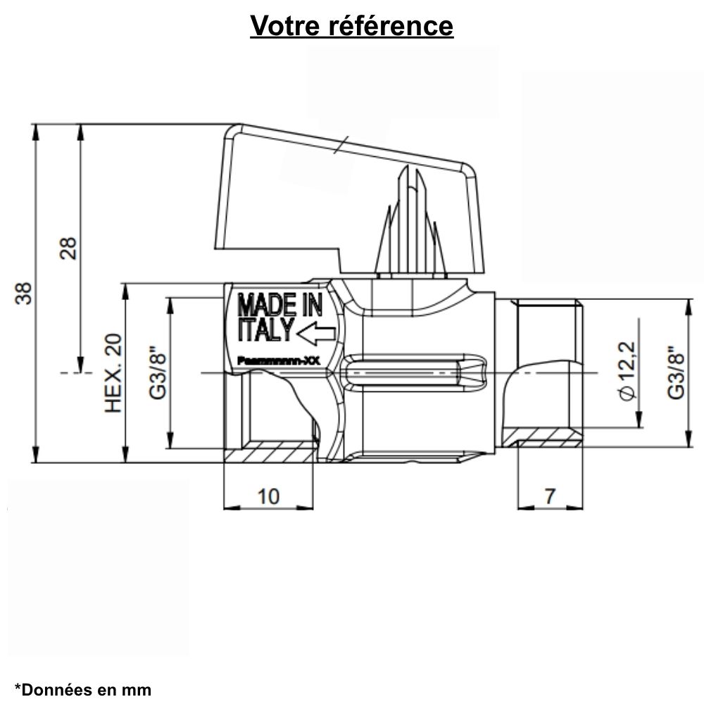 Robinet d'arrêt droit, à purge, mâle-femelle 3/8'' (12/17) - Eurotermo