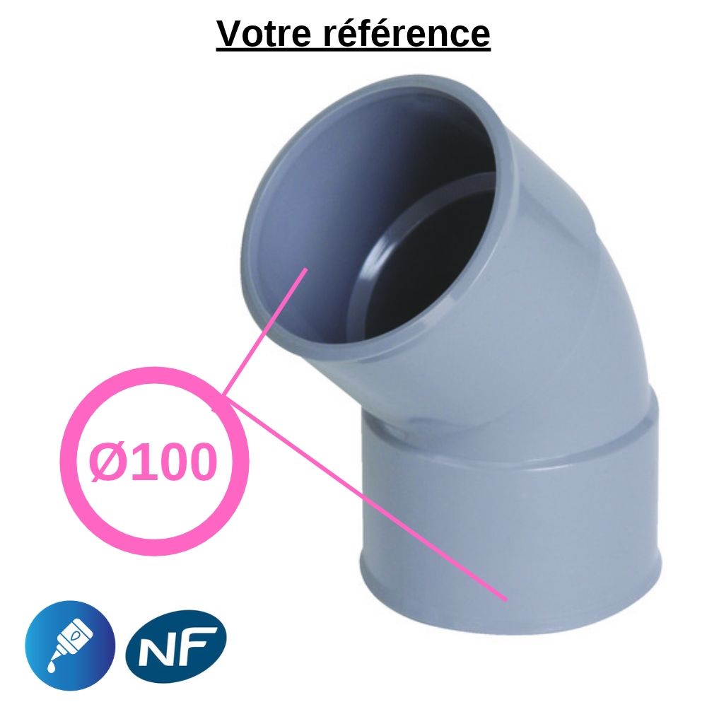 Coude PVC 45° à coller, Ø100 - double femelle, pour évacuation - Nicoll