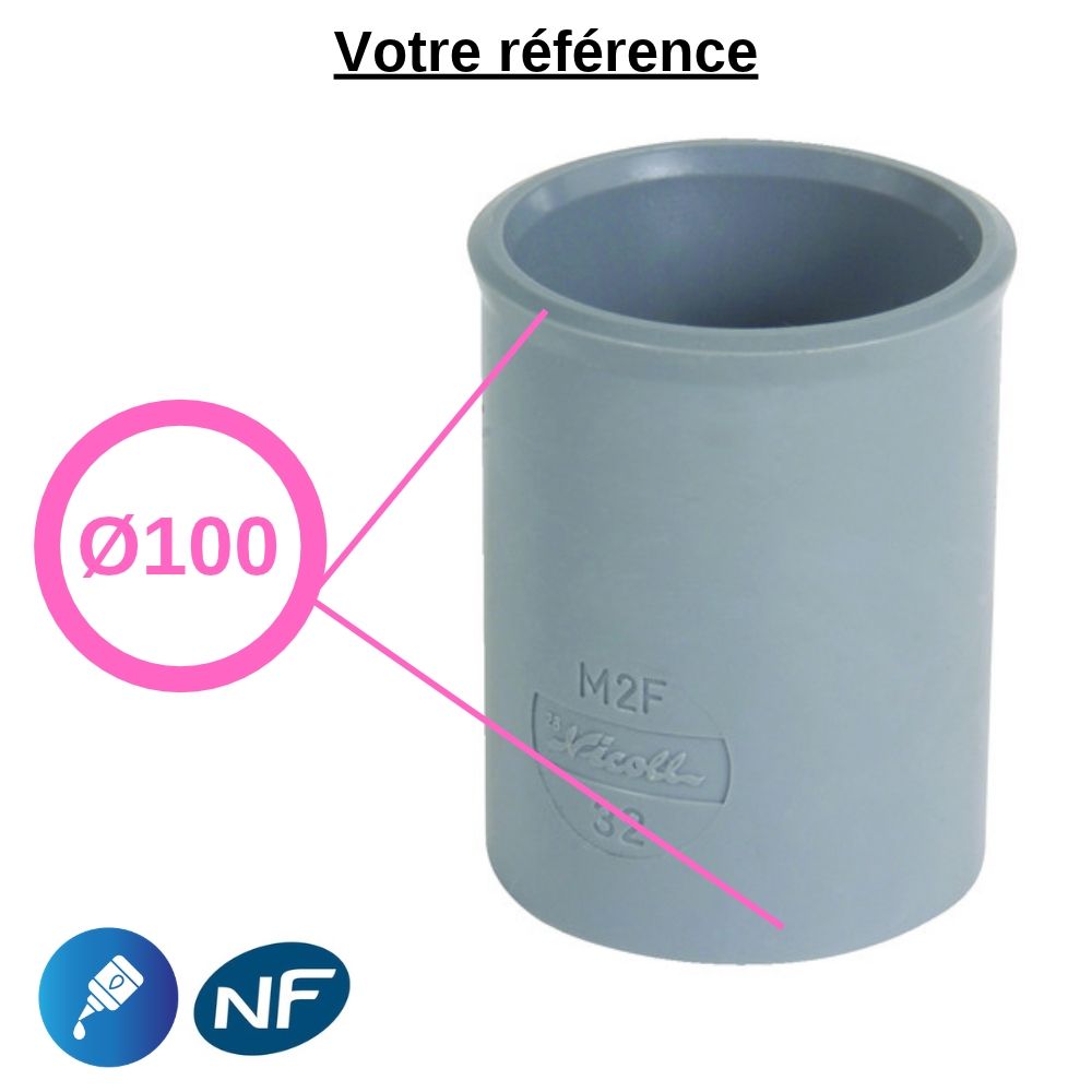 Manchon PVC à coller, Ø100 - double femelle, pour évacuation - Nicoll