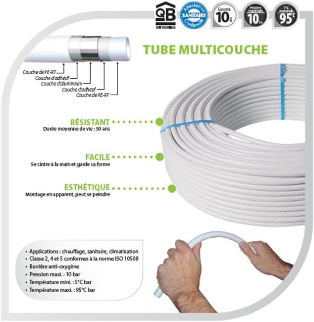 Tube multicouche nu blanc Ø16 - longueur 500 m - Somatherm