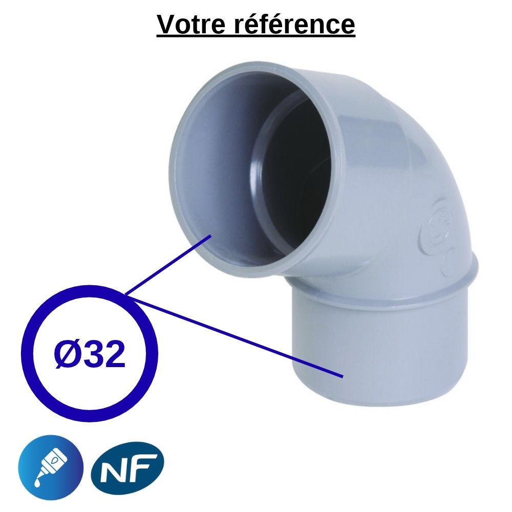 Coude PVC 67°30 à coller, Ø32 - mâle-femelle, pour évacuation - Nicoll