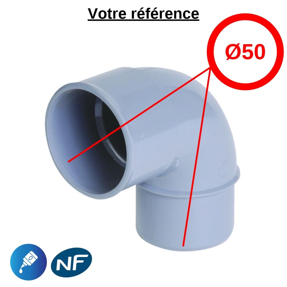 Coude PVC 87°30 à coller, Ø50 - mâle femelle, pour évacuation - Nicoll