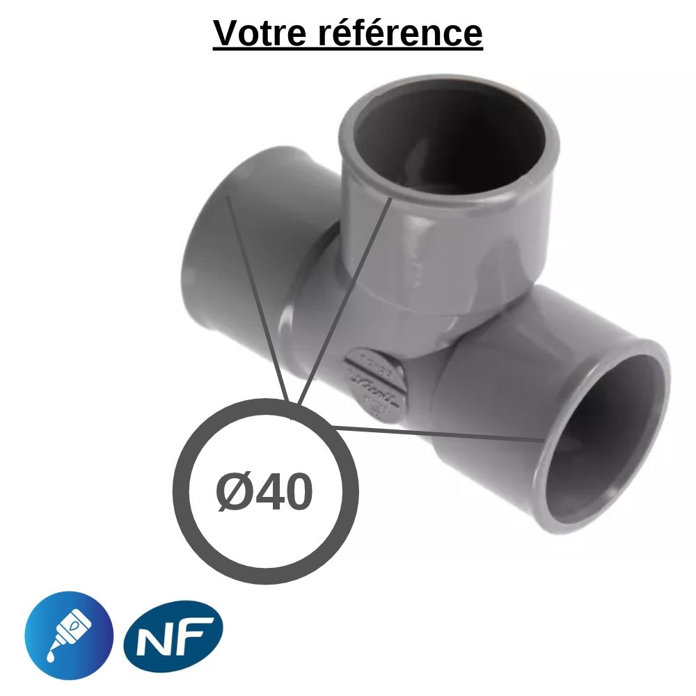 Té pied de biche PVC 87°30 à coller, Ø40 - triple femelle, pour évacuation - Nicoll