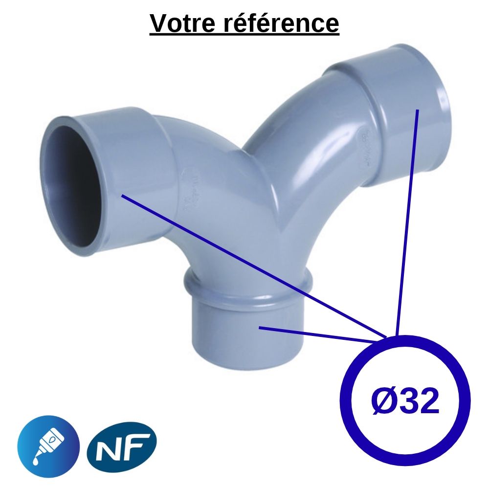 Coude double PVC 87°30 à coller, Ø32 - mâle-femelle, pour évacuation - Nicoll