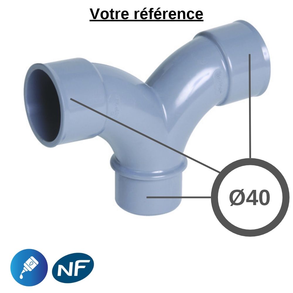 Coude double PVC 87°30 à coller, Ø40 - mâle-femelle, pour évacuation - Nicoll