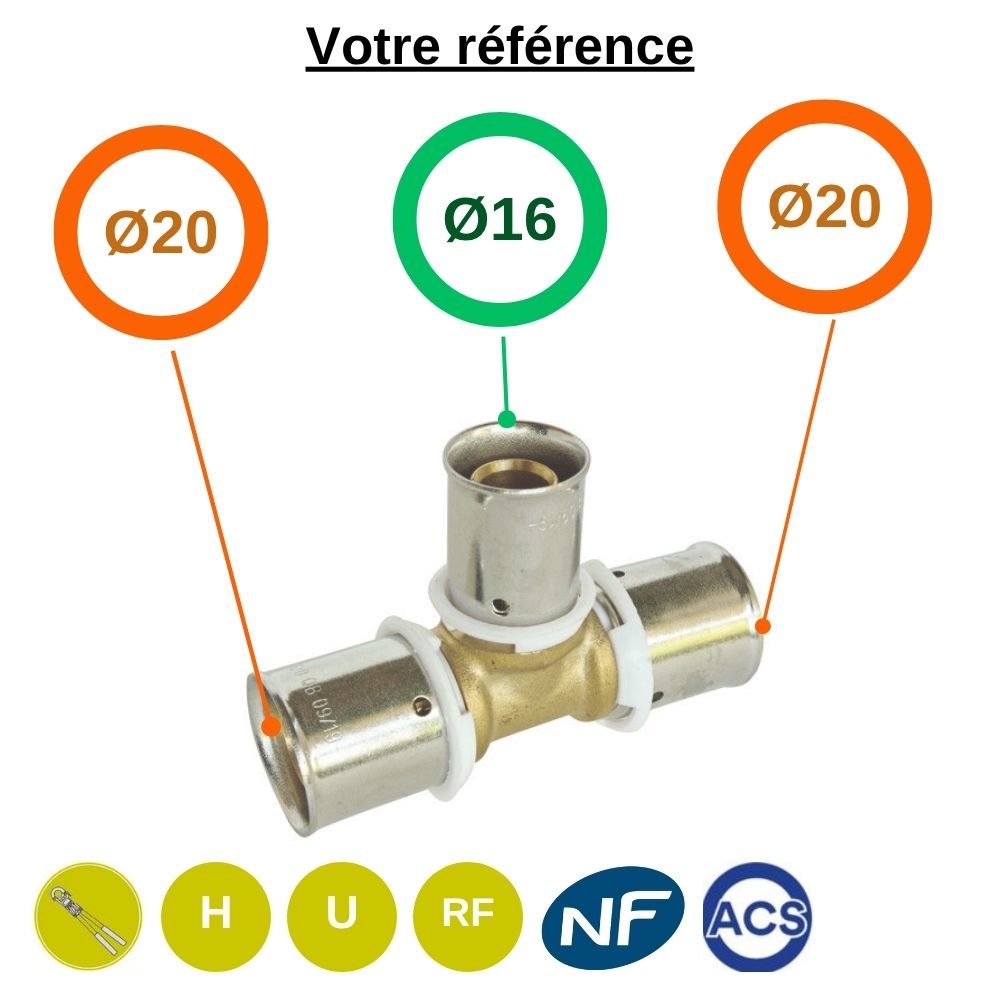 Té réduit PER à sertir Ø20-Ø16-Ø20  - Somatherm