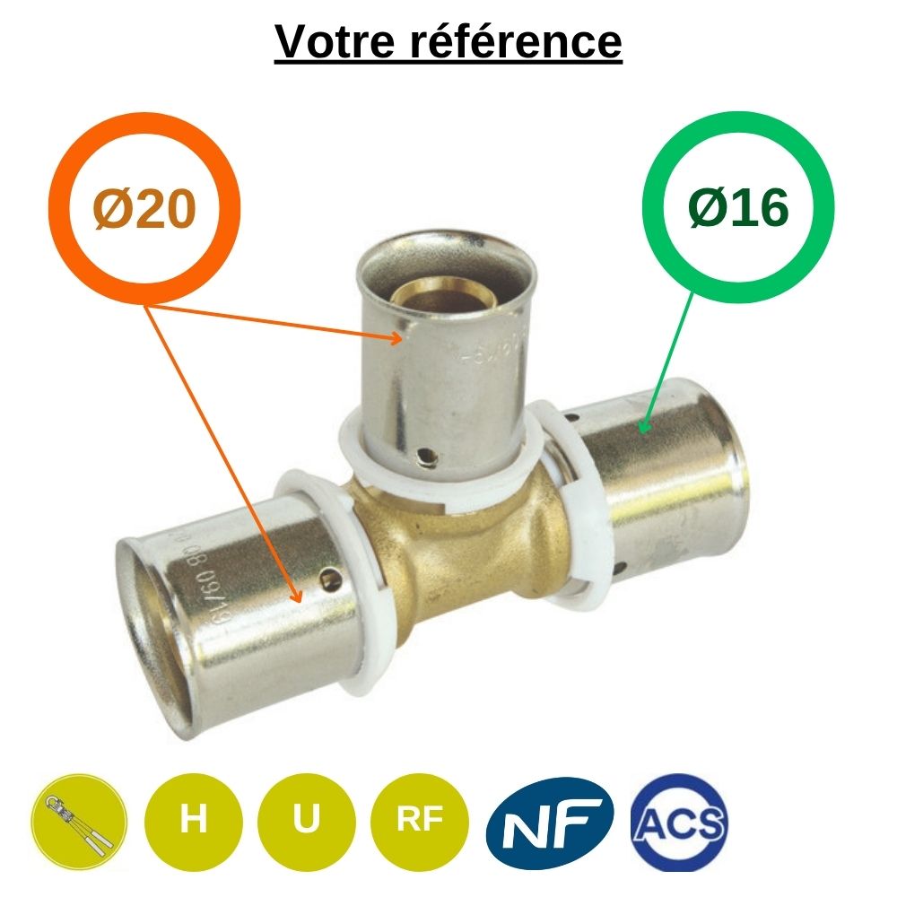 Té réduit PER à sertir Ø20-Ø20-Ø16  - Somatherm
