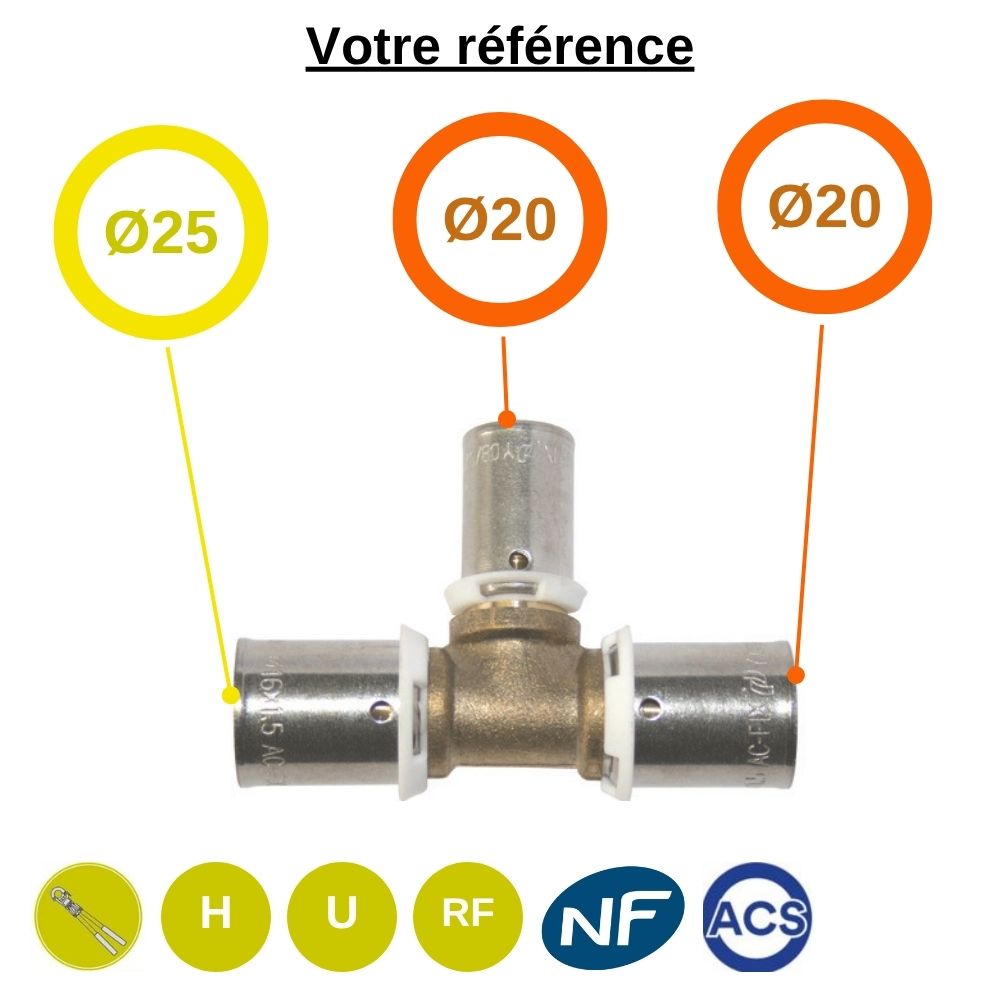 Té réduit PER à sertir Ø25-Ø20-Ø20  - Somatherm
