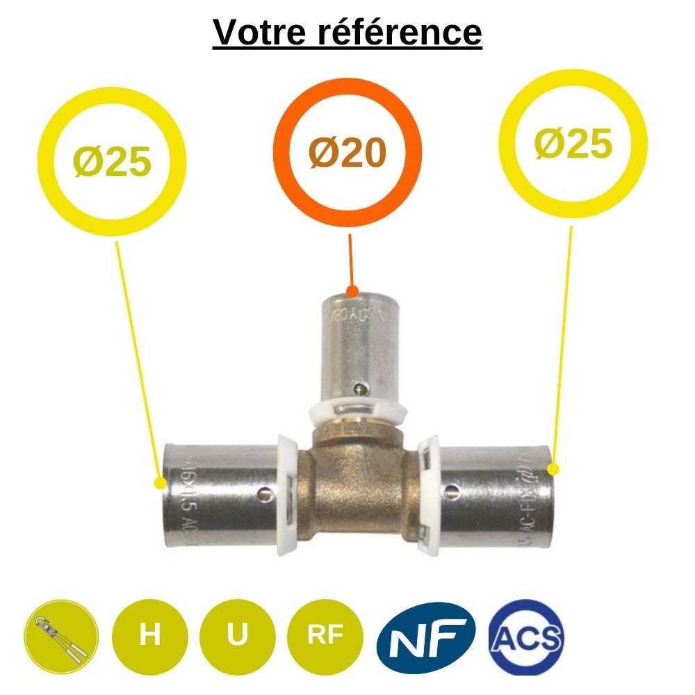 Té réduit PER à sertir Ø25-Ø20-Ø25  - Somatherm