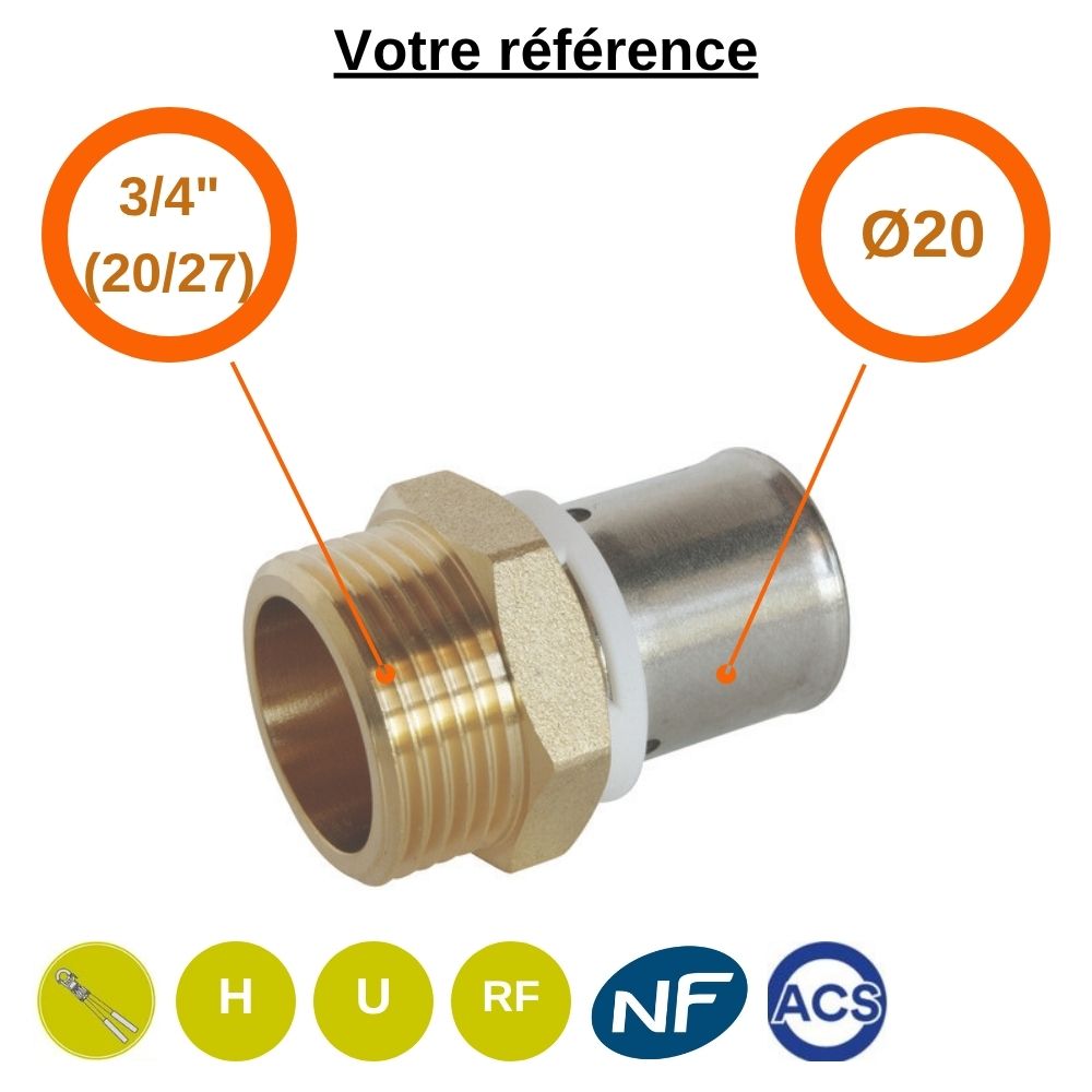 Raccord PER droit à sertir Ø20 - mâle 3/4'' (20/27) - Somatherm