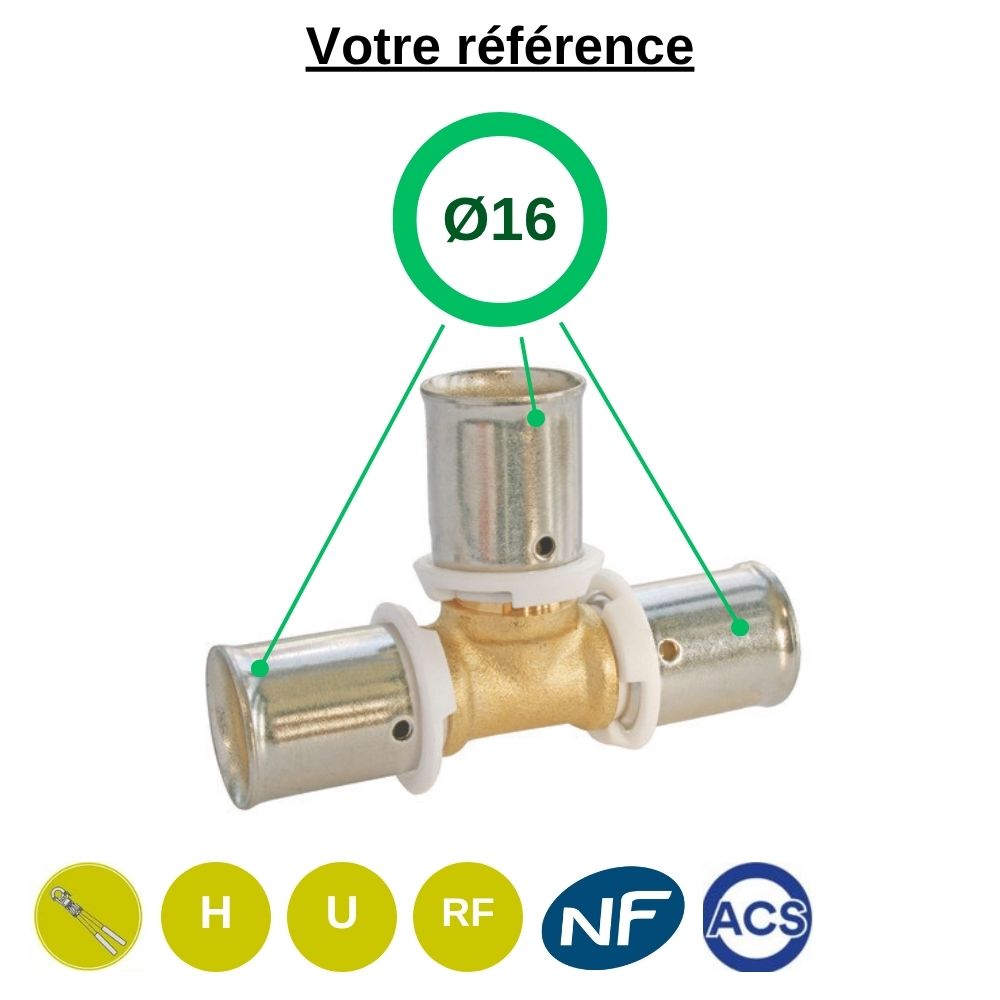 Té égal PER à sertir Ø16 - Somatherm