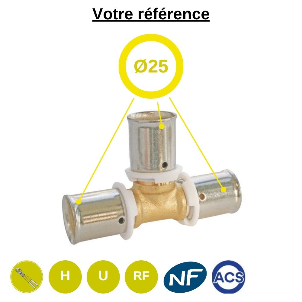 Té égal PER à sertir Ø25 - Somatherm