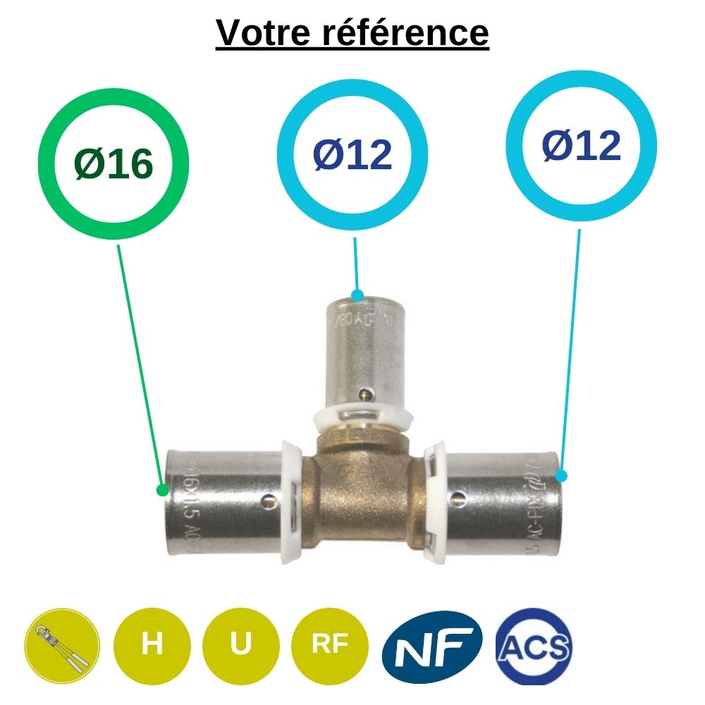 Té réduit PER à sertir Ø16-Ø12-Ø12 - Somatherm