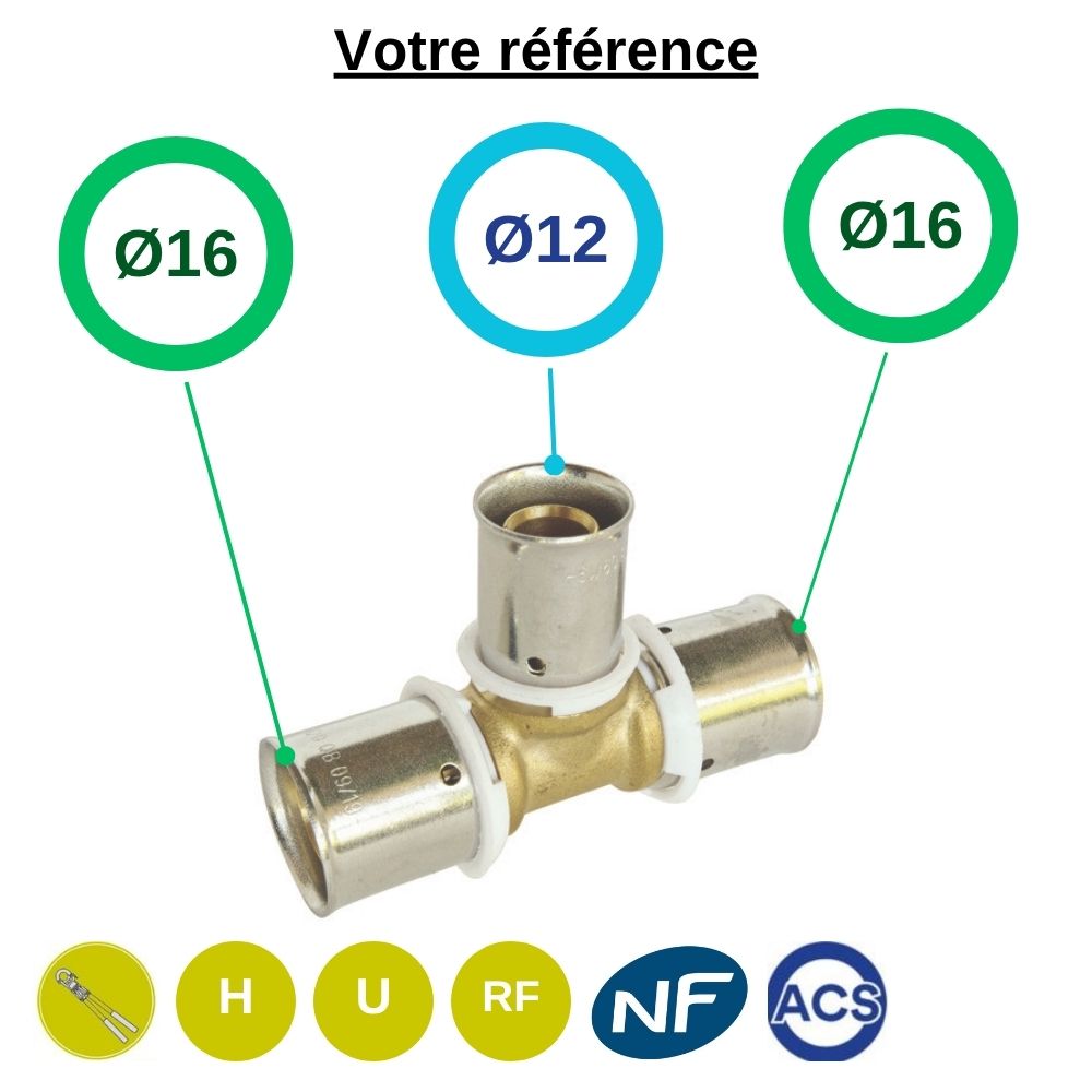 Té réduit PER à sertir Ø16-Ø12-Ø16  - Somatherm