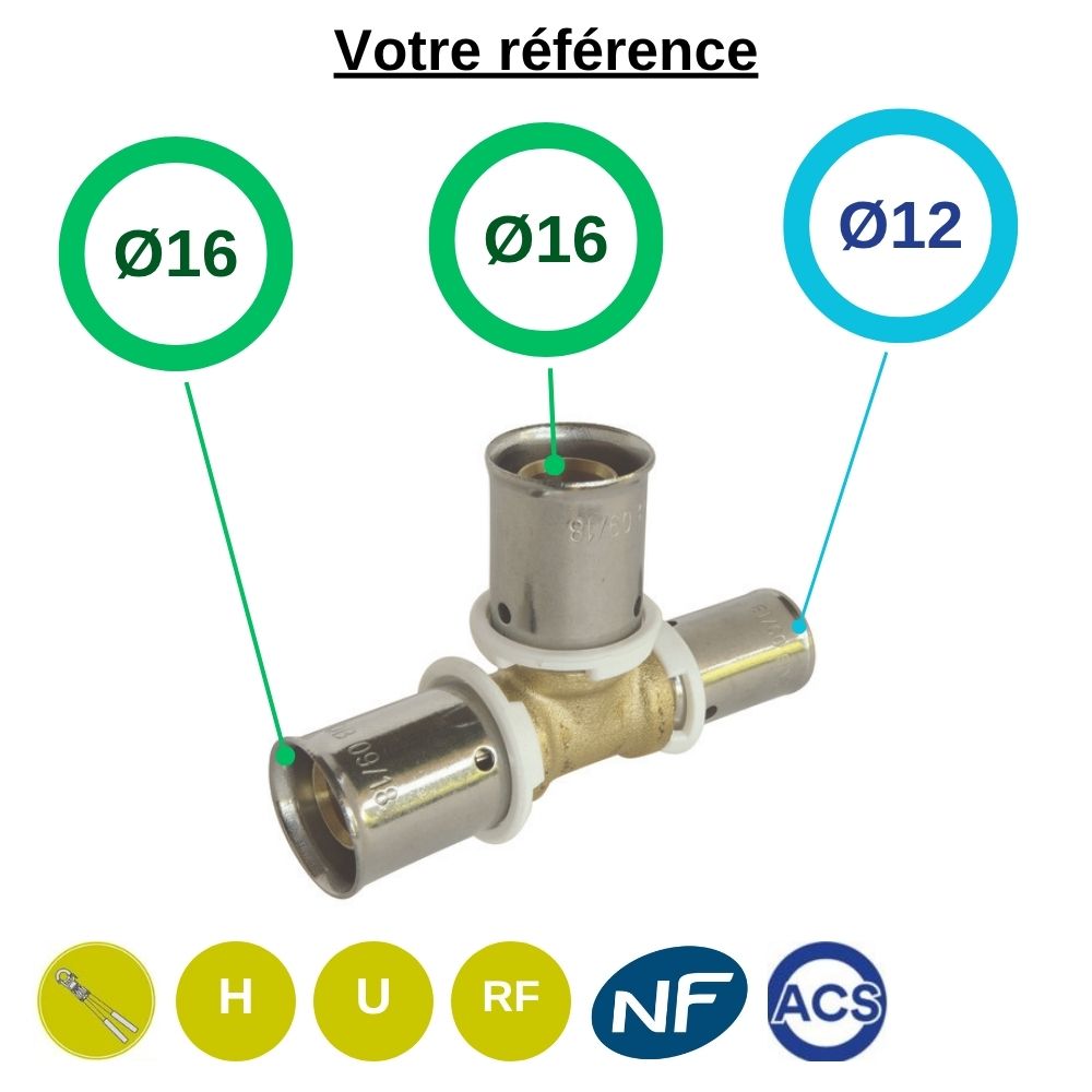 Té réduit PER à sertir Ø16-Ø16-Ø12  - Somatherm