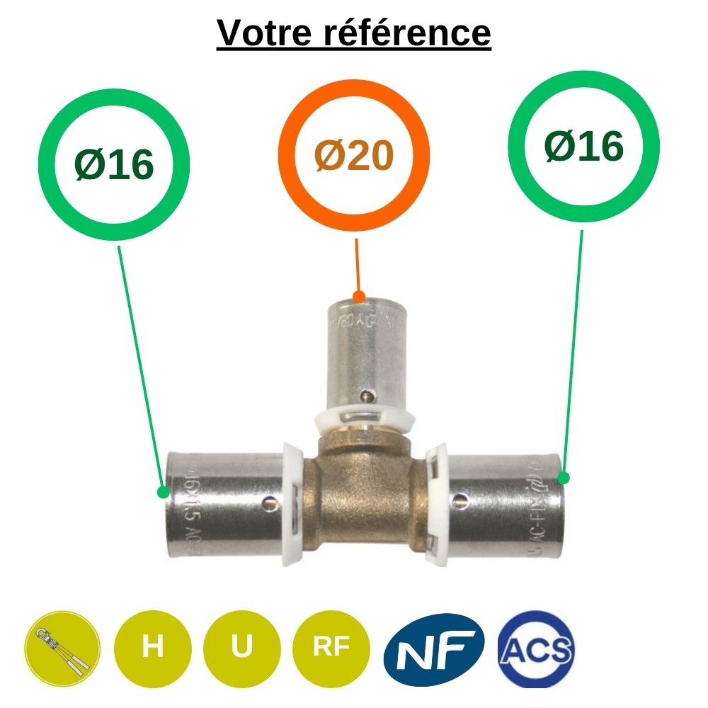 Té réduit PER à sertir Ø16-Ø20-Ø16  - Somatherm