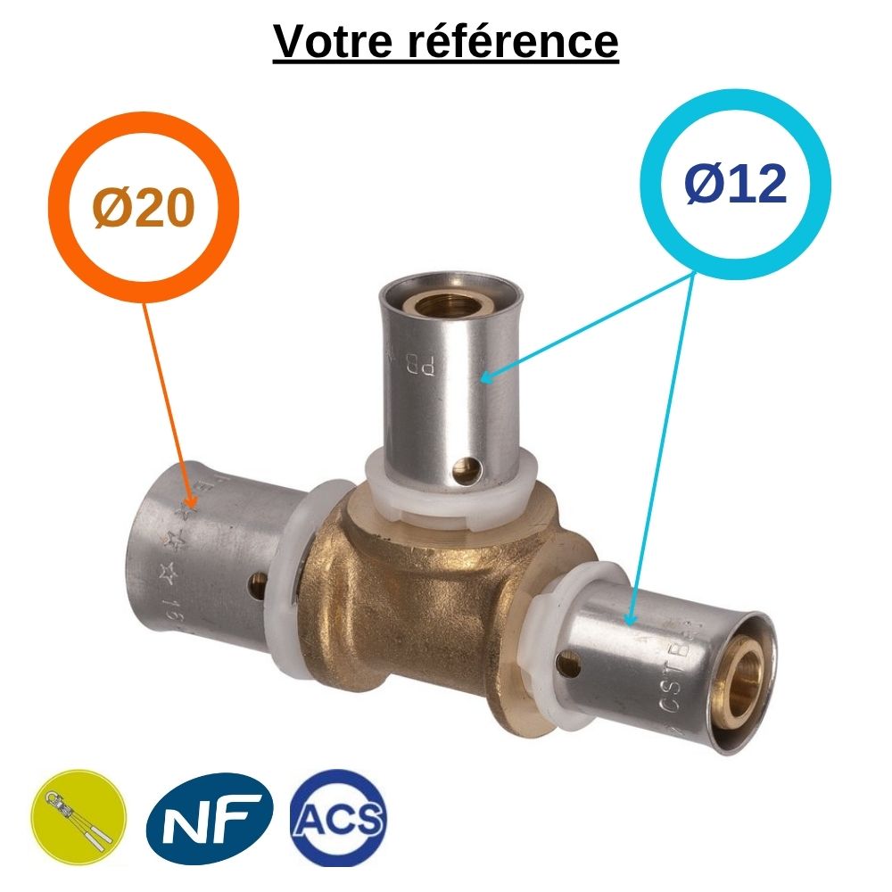 Té réduit PER à sertir Ø20-Ø12-Ø12  - Somatherm