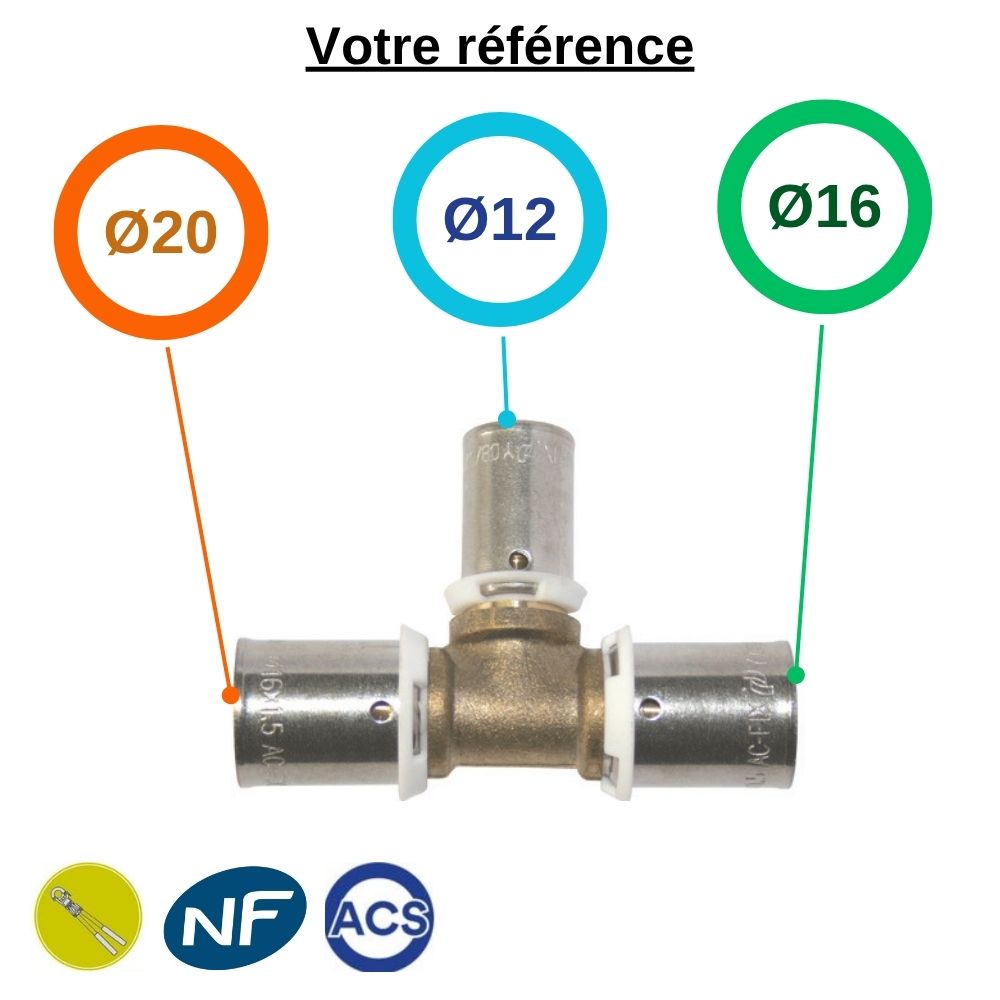 Té réduit PER à sertir Ø20-Ø12-Ø16  - Somatherm