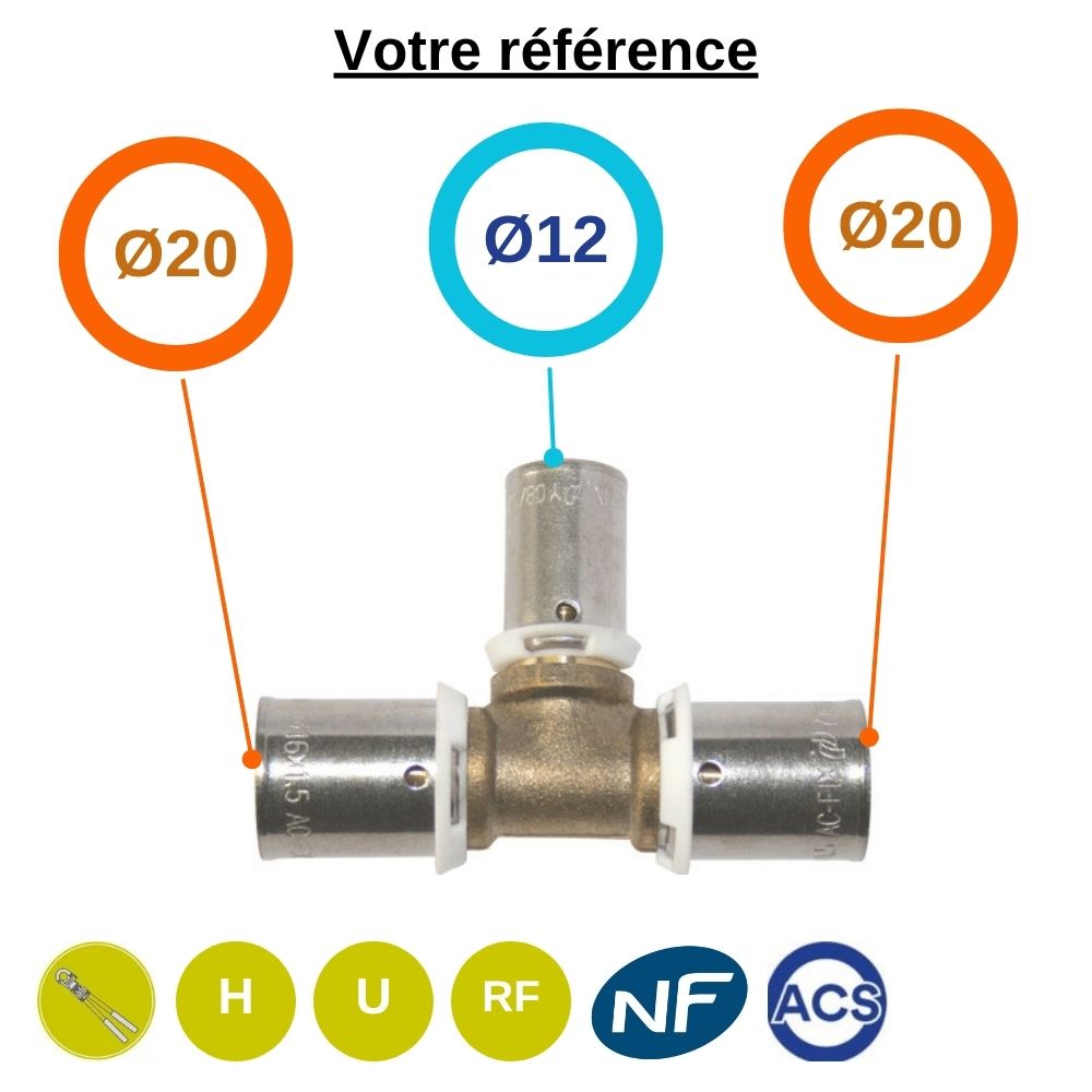 Té réduit PER à sertir Ø20-Ø12-Ø20  - Somatherm