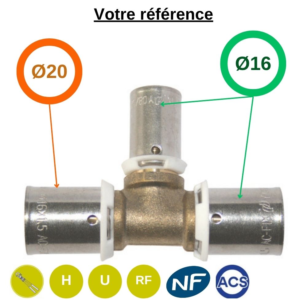 Té réduit PER à sertir Ø20-Ø16-Ø16  - Somatherm