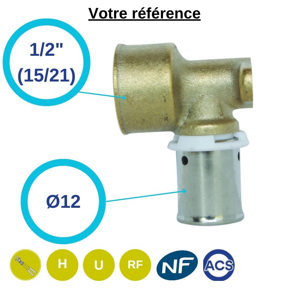 Coude applique PER à sertir Ø12 - femelle 1/2'' (15/21) - Somatherm