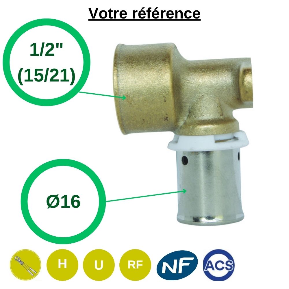Coude applique PER à sertir Ø16 - femelle 1/2'' (15/21) - Somatherm
