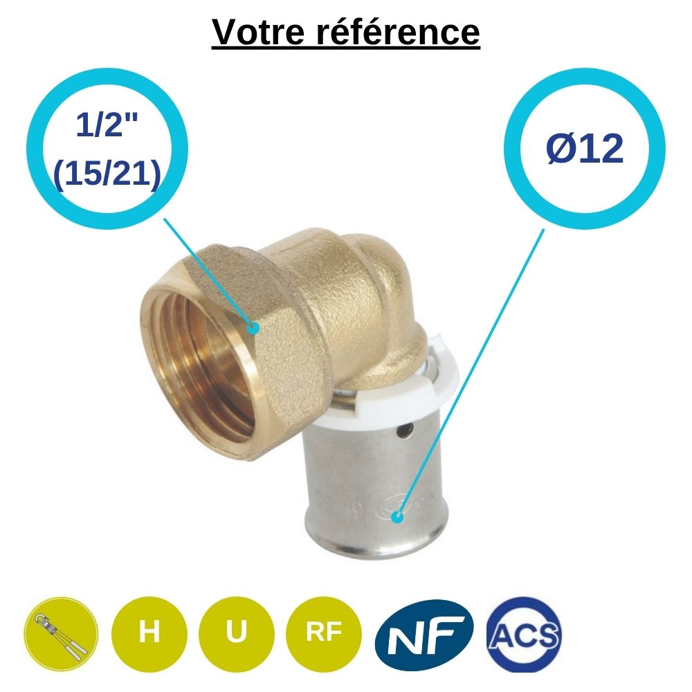 Coude femelle à sertir PER Ø12 - écrou tournant femelle 1/2'' (15/21) - Somatherm