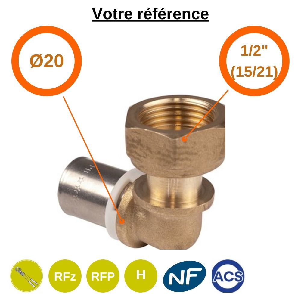Coude femelle à sertir PER Ø20 - écrou tournant femelle 1/2'' (15/21)