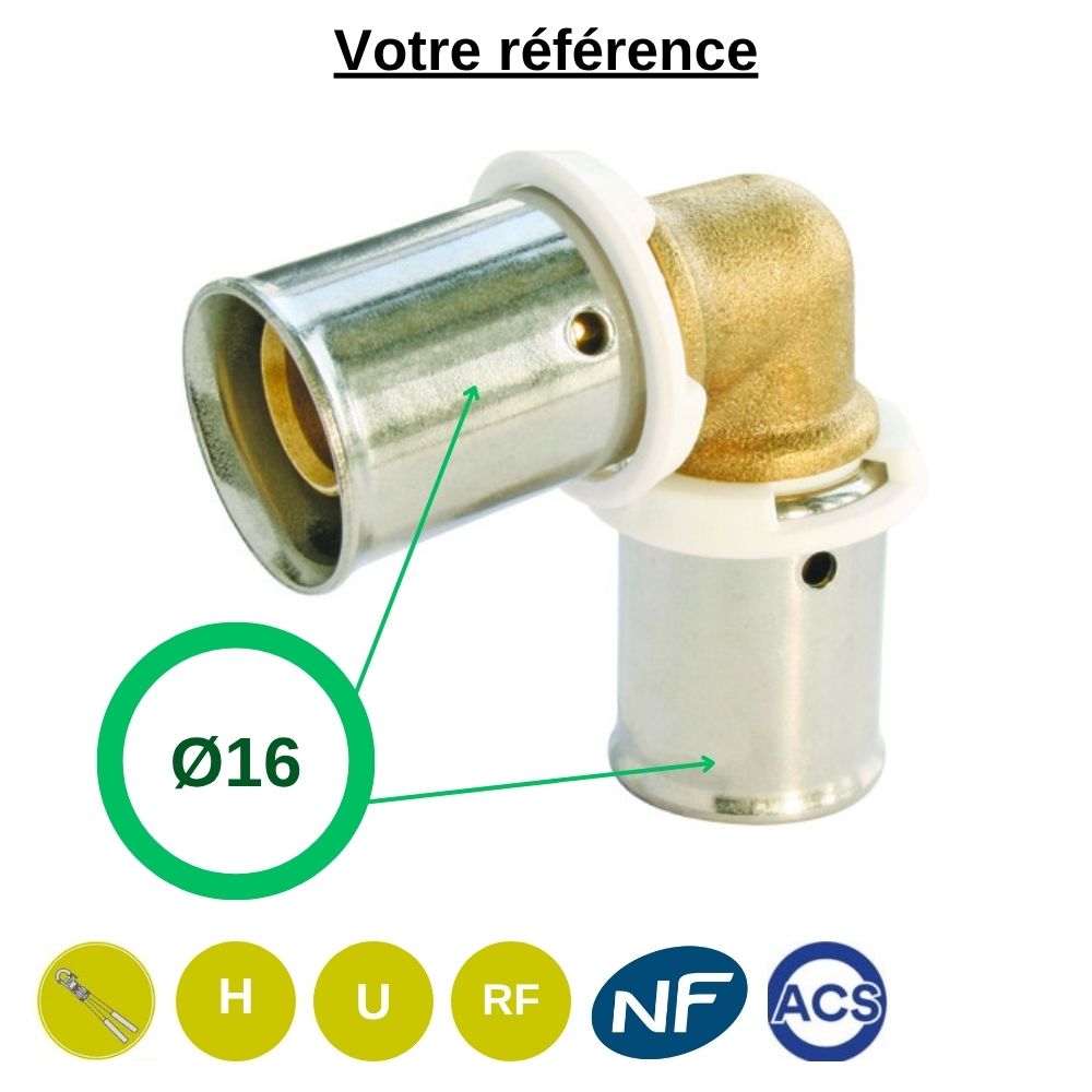 Coude égal PER à sertir Ø16 - Somatherm