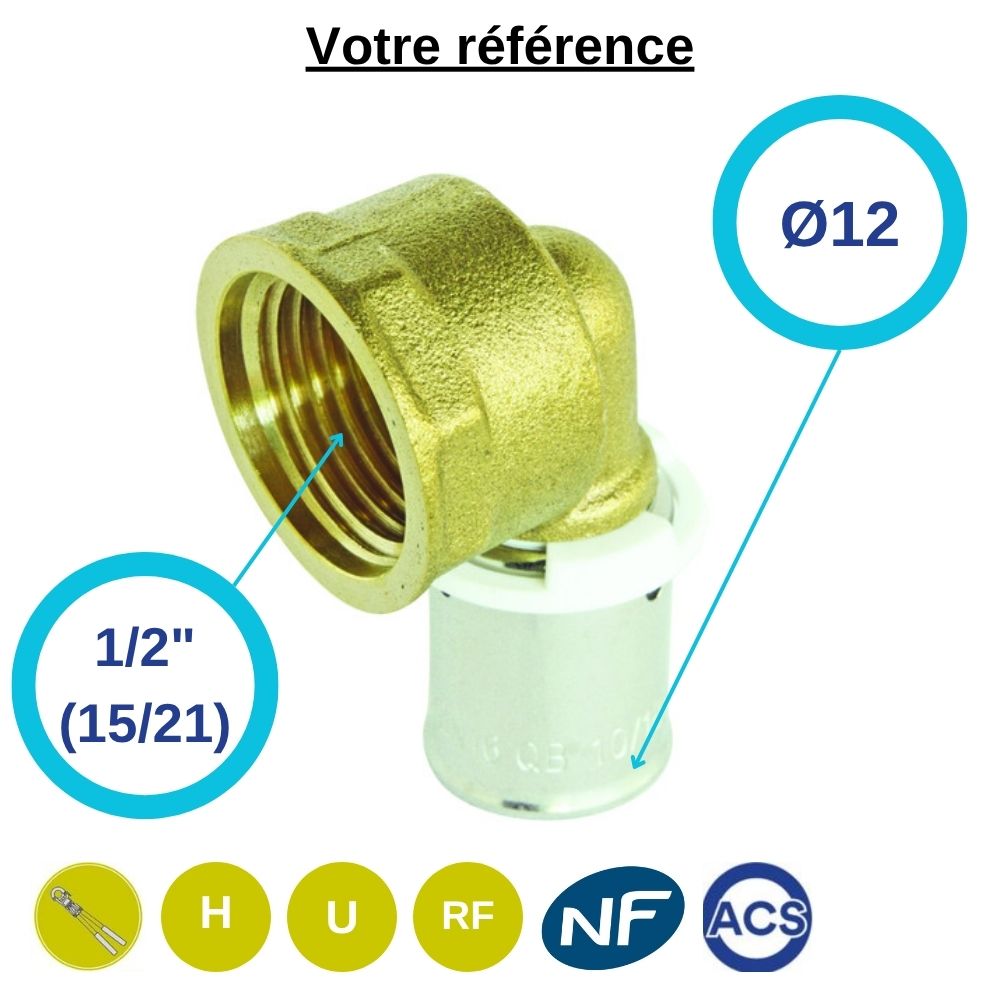 Coude femelle à sertir PER Ø12 - femelle 1/2'' (15/21) - Somatherm