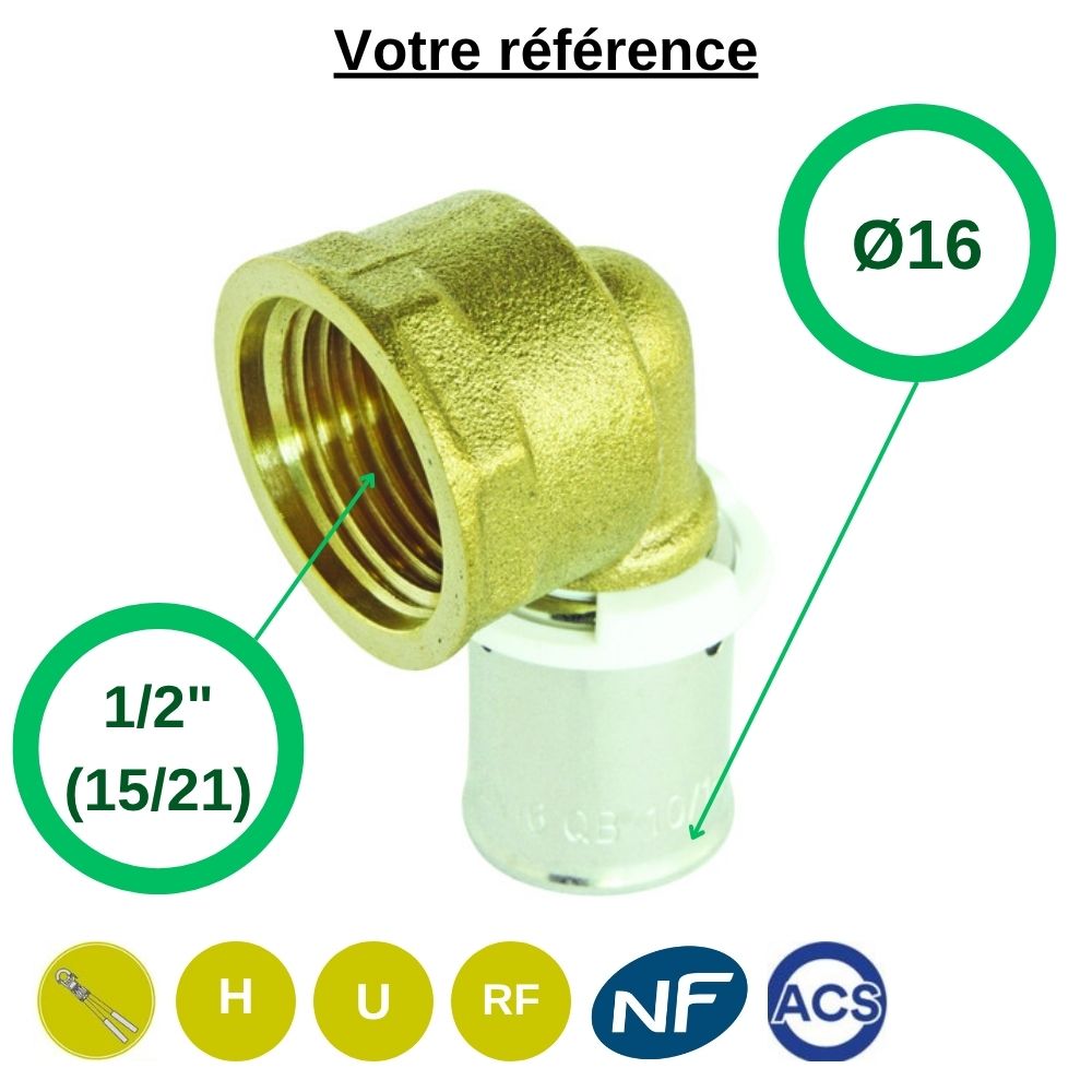 Coude femelle à sertir PER Ø16 - femelle 1/2'' (15/21) - Somatherm