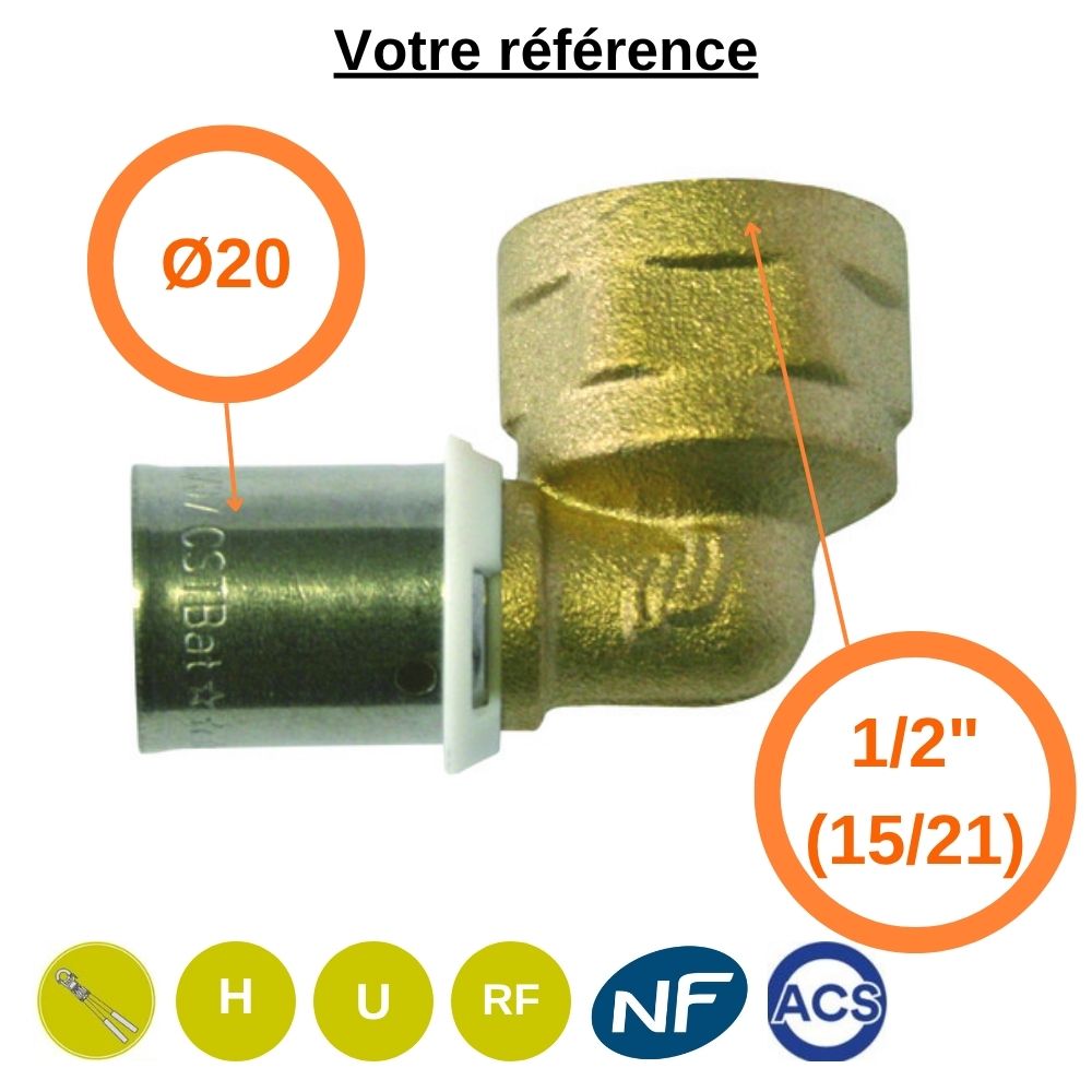 Coude femelle à sertir PER Ø20 - femelle 1/2'' (15/21) - Somatherm