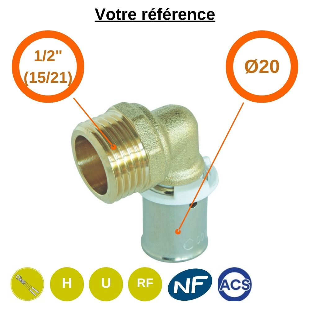 Coude mâle à sertir PER Ø20 - mâle 1/2'' (15/21) - Somatherm