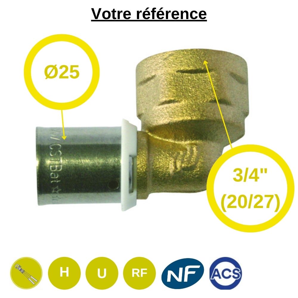 Coude femelle à sertir PER Ø25 - femelle 3/4'' (20/27) - Somatherm