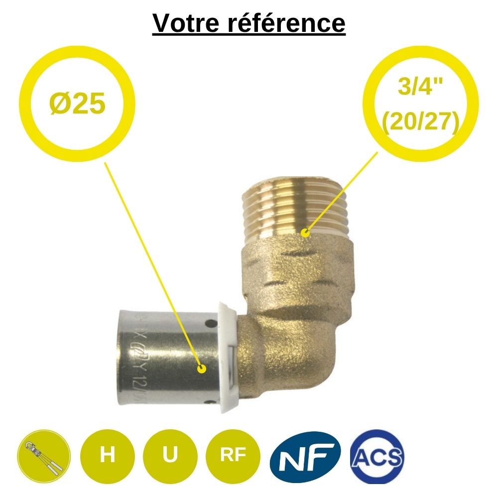 Coude mâle à sertir PER Ø25 - mâle 3/4'' (20/27) - Somatherm