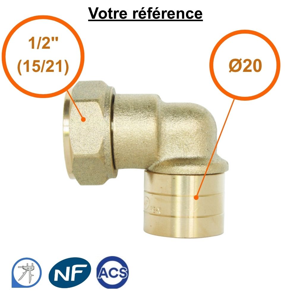 Coude femelle à glissement PER Ø20 - écrou tournant femelle 1/2'' (15/21) - Somatherm