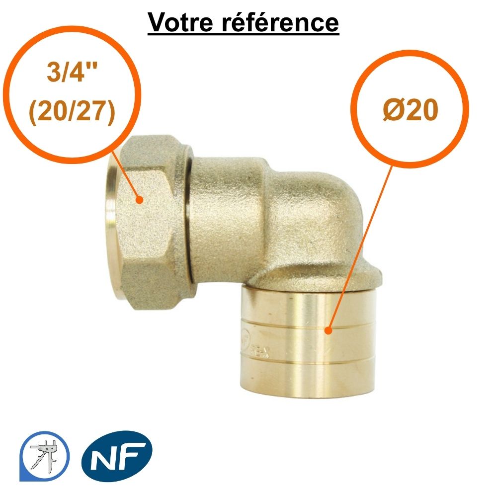 Coude femelle à glissement PER Ø20 - écrou tournant femelle 3/4''(20/27)