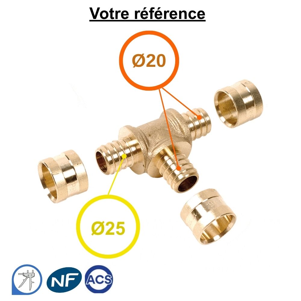 Té réduit PER à glissement Ø25-Ø20-Ø20