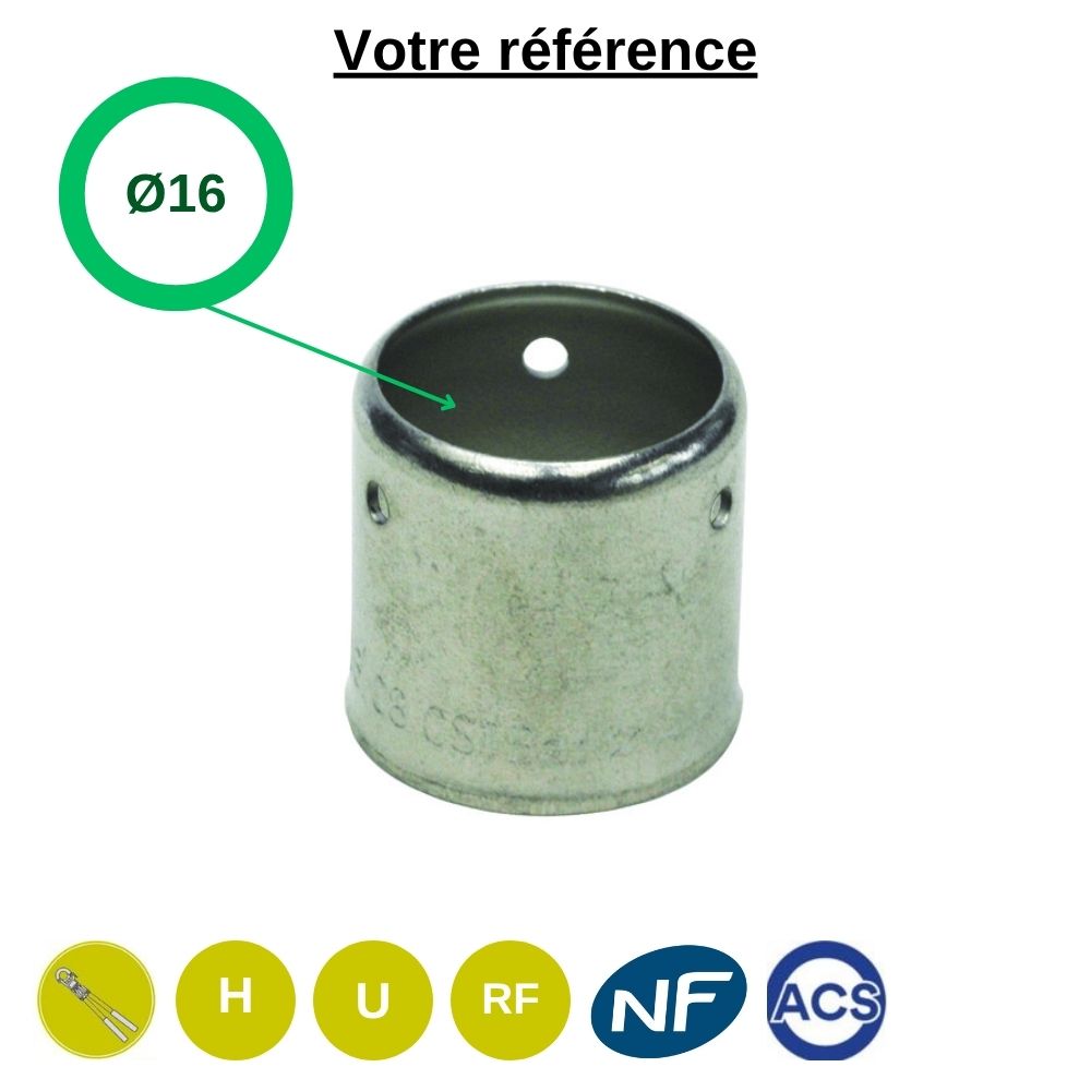Douille inox pour raccord PER à sertir Ø16 - Somatherm