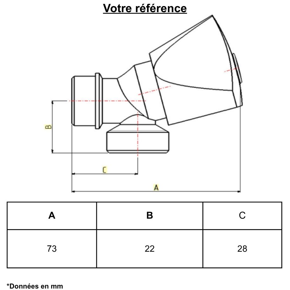 Robinet d'arrêt machine à laver, oblique, mâle 1/2'' (15/21) - nez 3/4'' (20/27) - Riquier