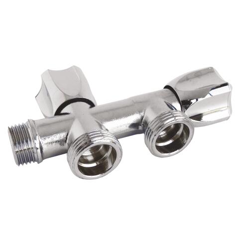 Robinet d'arrêt double sorties pour machine à laver, droit, mâle 1/2'' (15/21) - 3/4'' (20/27) - Somatherm