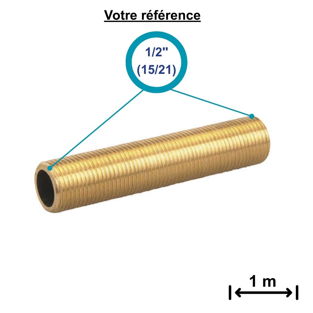 Tube laiton fileté double mâle 1/2'' (15/21) - longueur 1 m - GRK