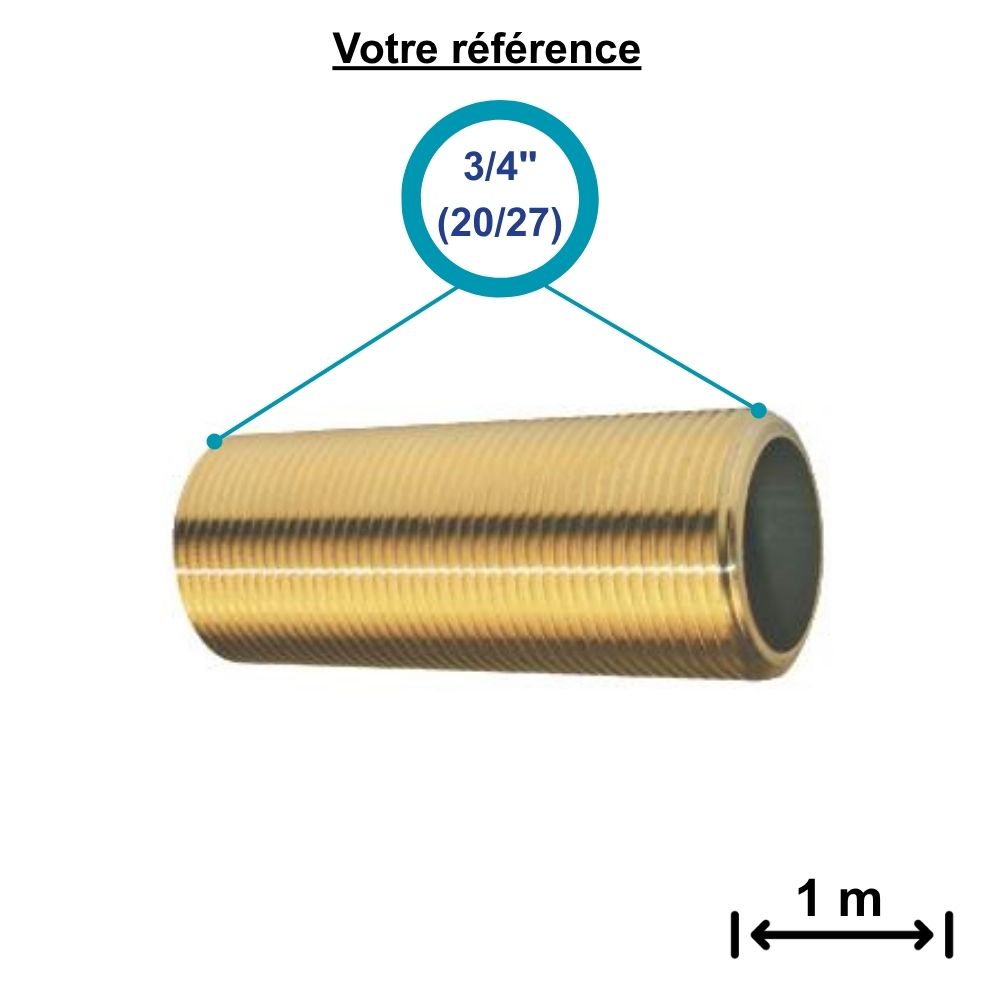 Tube laiton fileté double mâle 3/4'' (20/27) - longueur 1 m - GRK