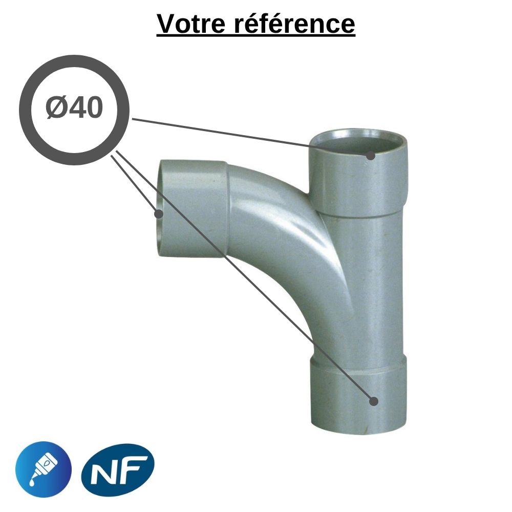 Té pied de biche PVC 87°30 à coller, Ø40 - triple femelle, pour évacuation - Girpi