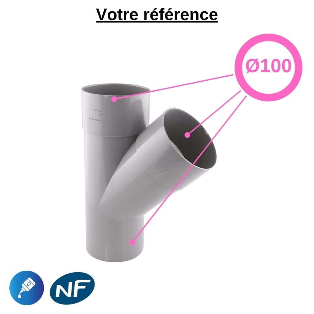 Culotte PVC 45° à coller, Ø100 - mâle-femelle-femelle, pour évacuation - Girpi
