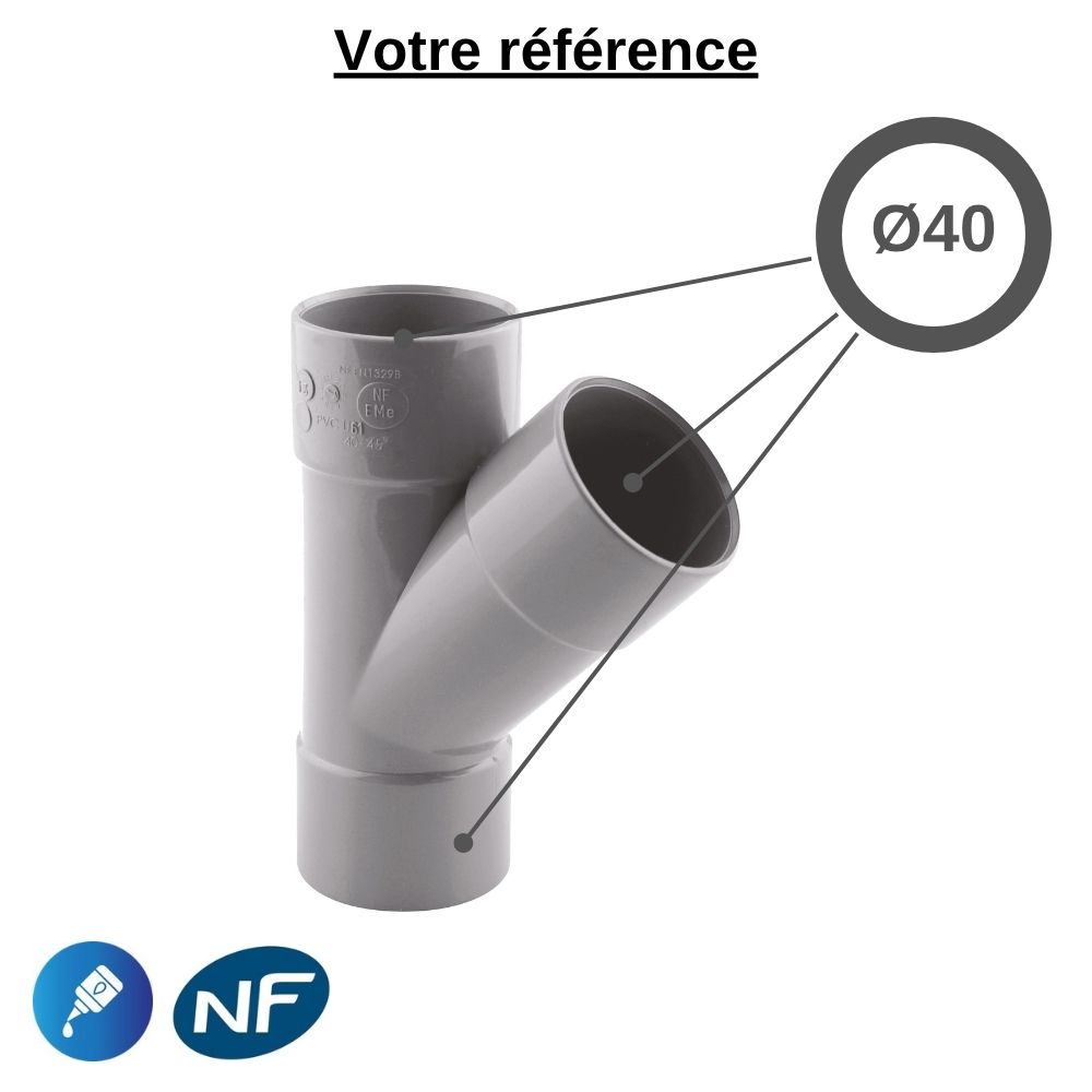 Culotte PVC 45° à coller, Ø40 - triple femelle, pour évacuation - Girpi