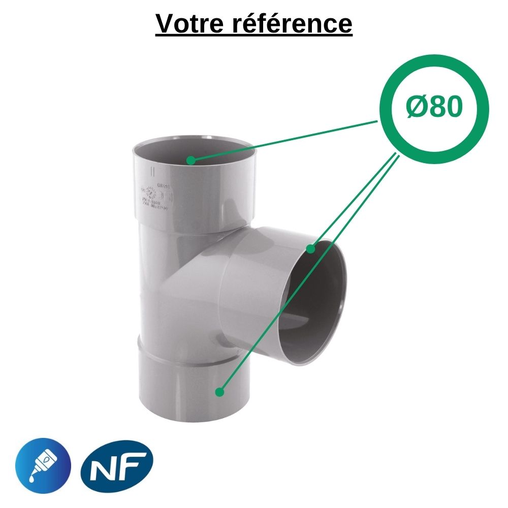 Té PVC 87°30 à coller, Ø80 - triple femelle, pour évacuation - Girpi