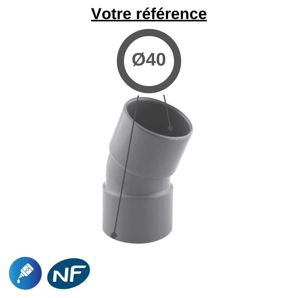 Coude PVC 22°30 à coller, Ø40 - double femelle, pour évacuation - Girpi