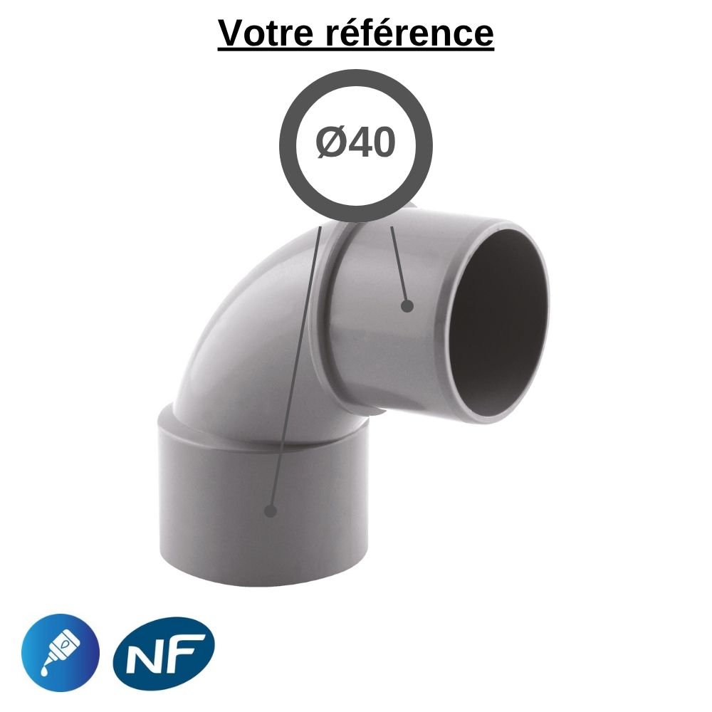 Coude PVC 87°30 à coller, Ø40 - mâle-femelle, pour évacuation - Girpi